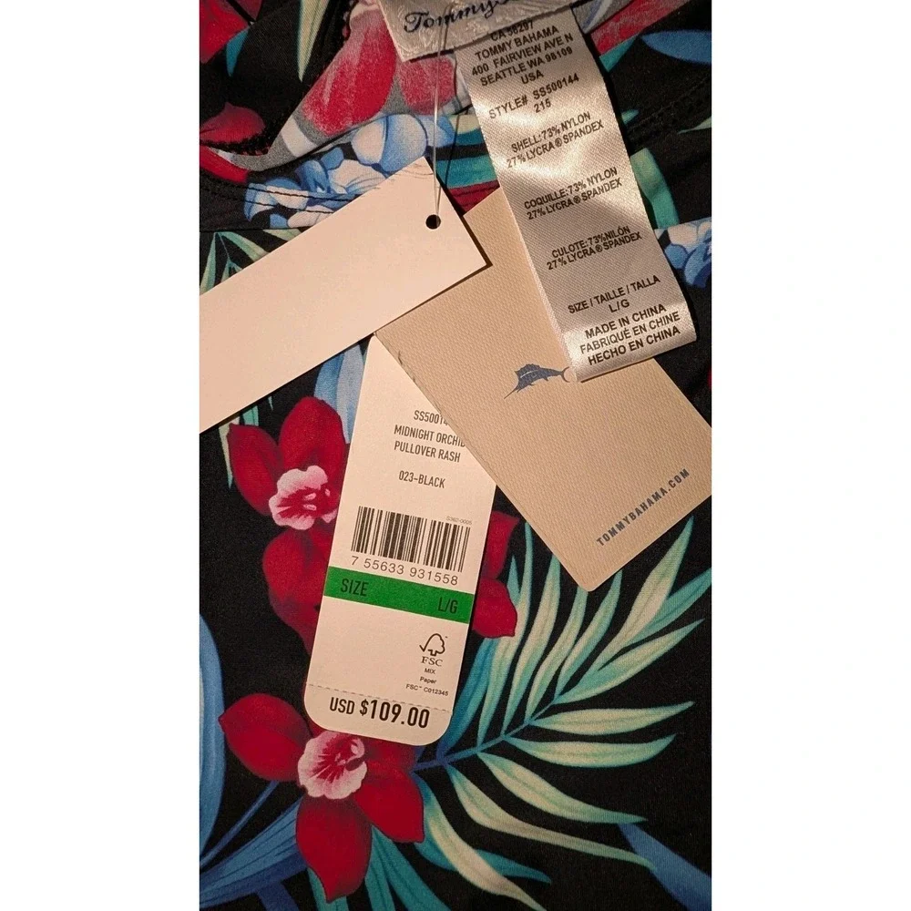 TOMMY BAHAMA Midnight Orchid‎ rash guard Swim cover-up sun top women L Large NWT